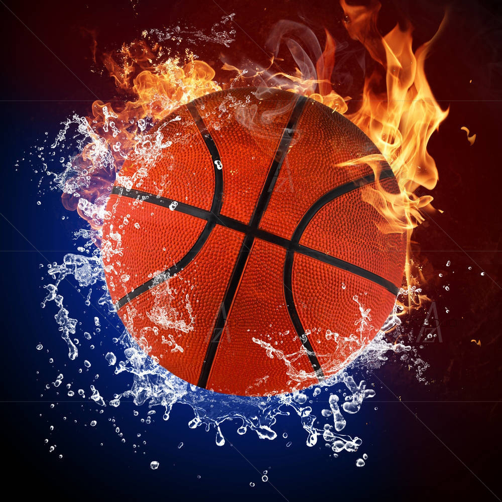 Basketball Ball In Fire Flames & Splashing Water — Abstract custom art by ArtzFolio