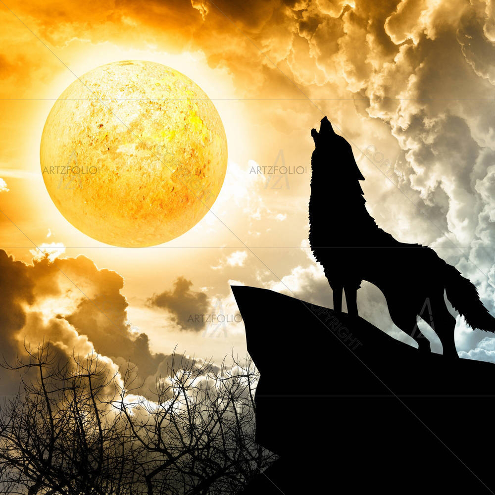 Wolf Howling To The Full Moon D1 — Animals custom art by ArtzFolio