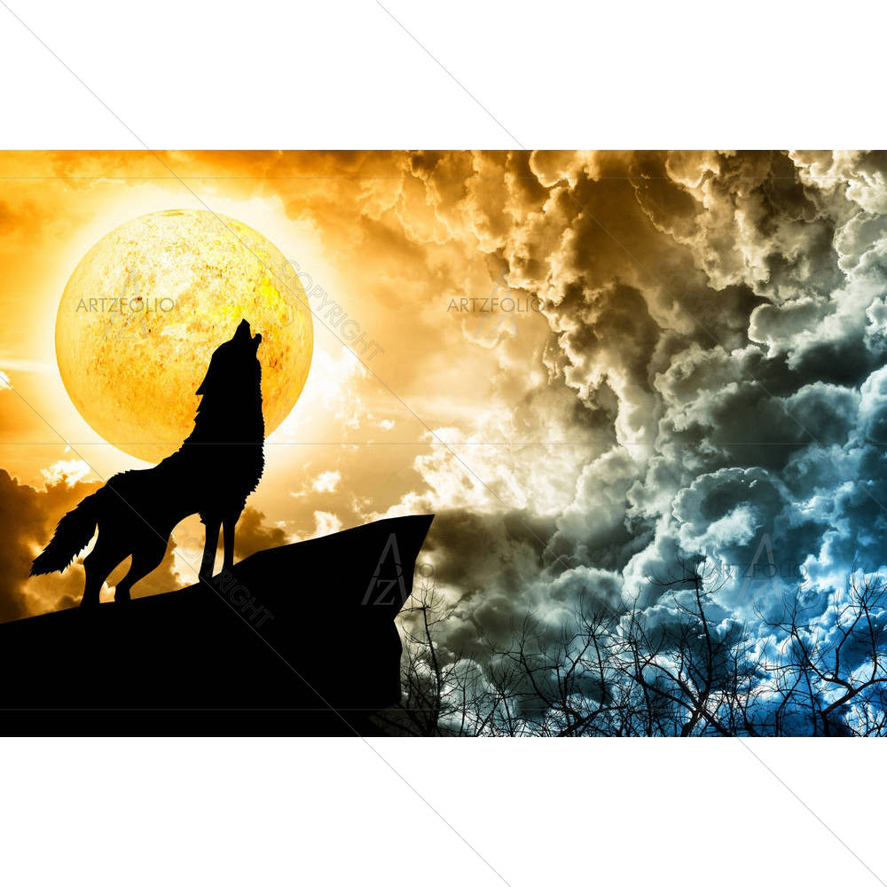 Wolf Howling To The Full Moon D2 — custom-size art design 5002296