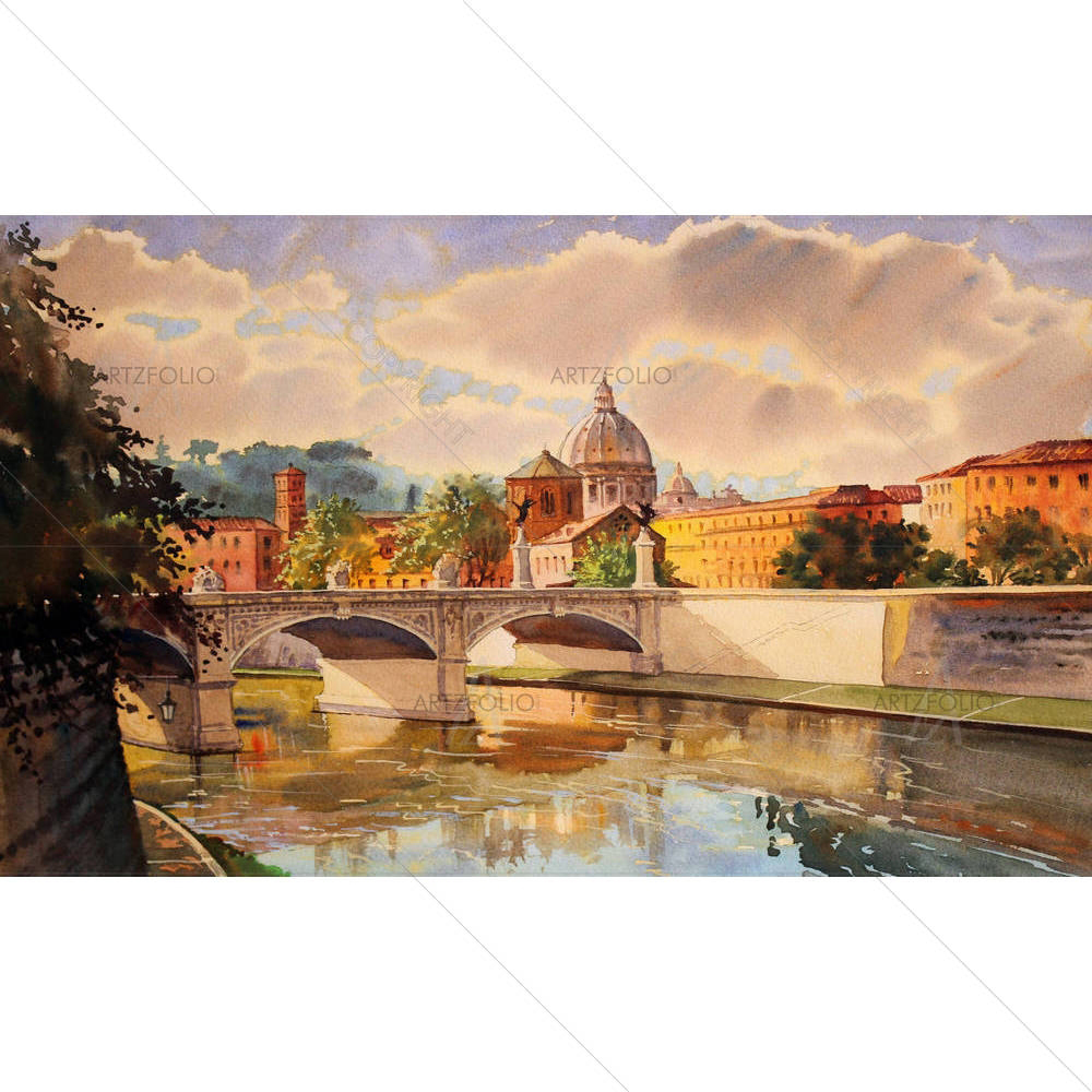Basilica Sant Pietro & Tiber River in Vatican Italy — custom-size art design 5002318