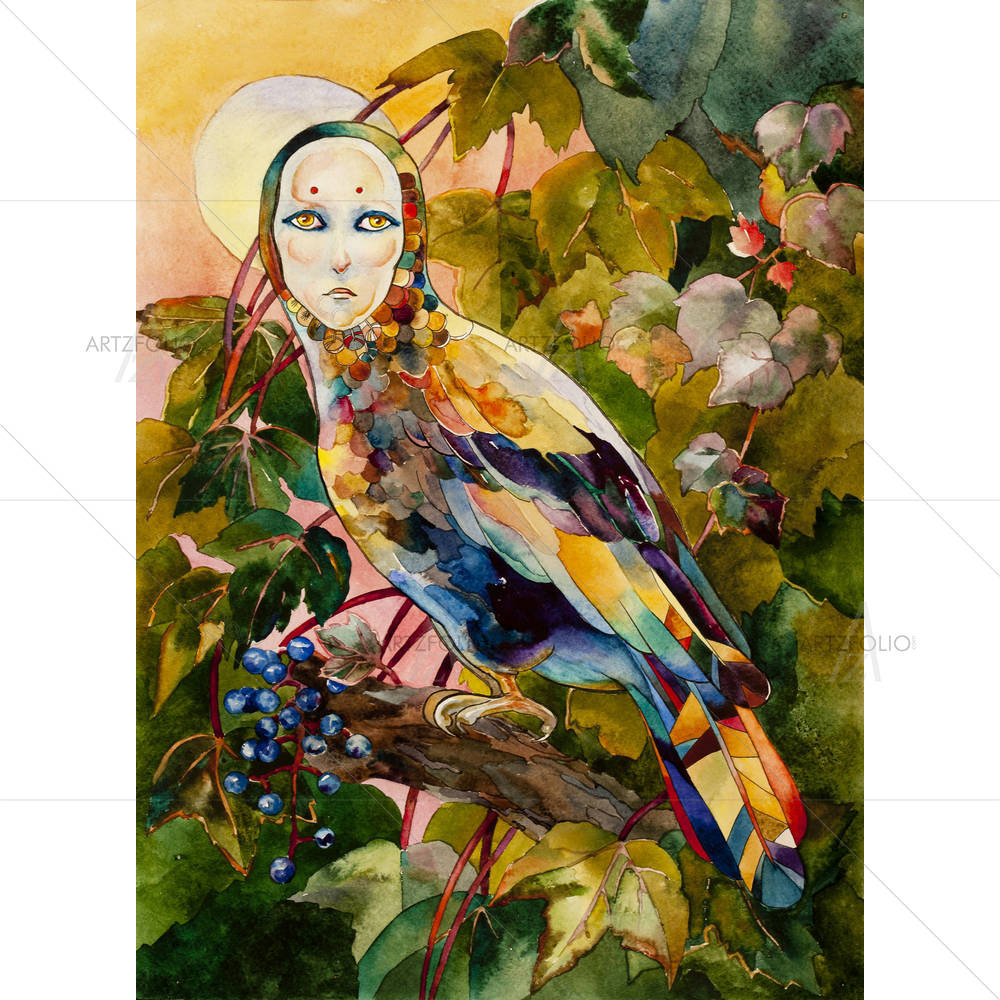 Mythical Bird With Female Face — custom-size art design 5002332