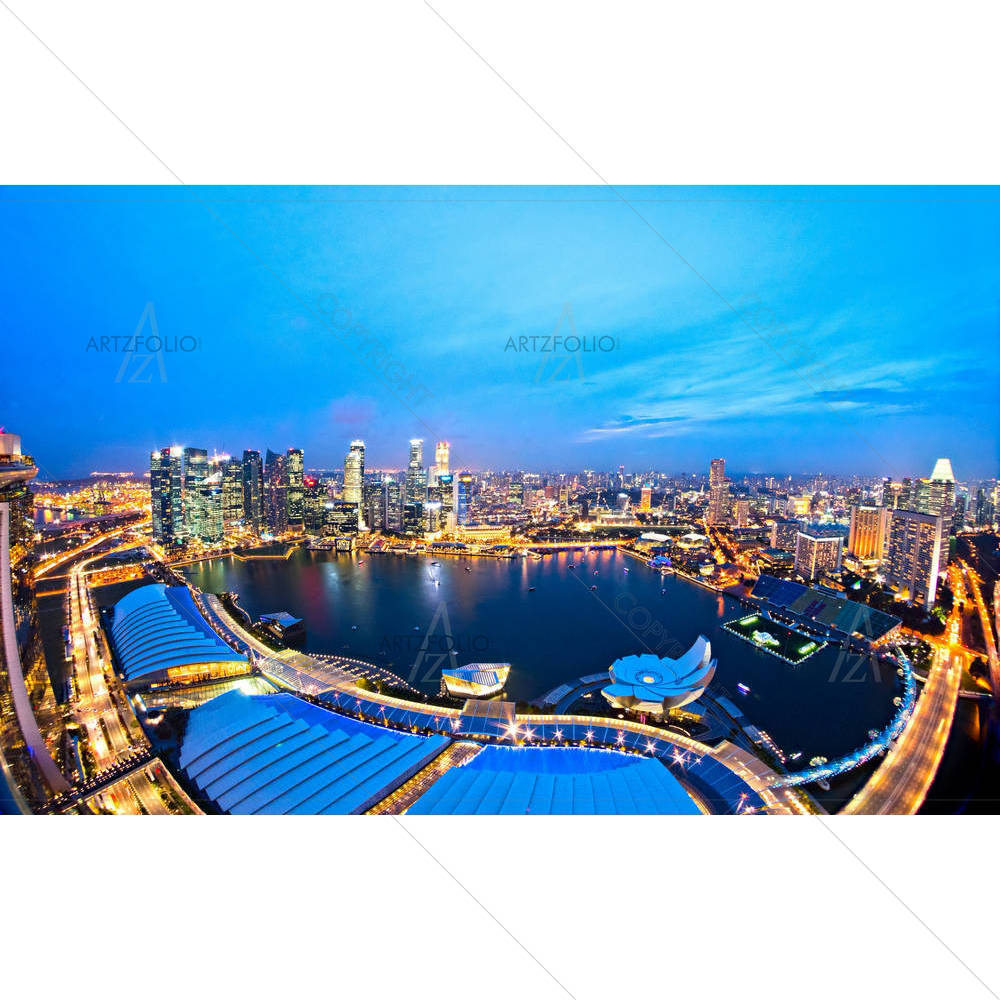 Fish Eye View Of Singapore City Skyline At Sunset — custom-size art design 5002336