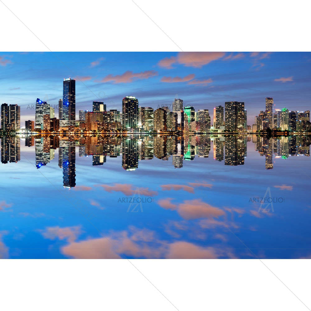 Miami Skyline Seen From Key Biscayne At Dusk, USA — custom-size art design 5002359