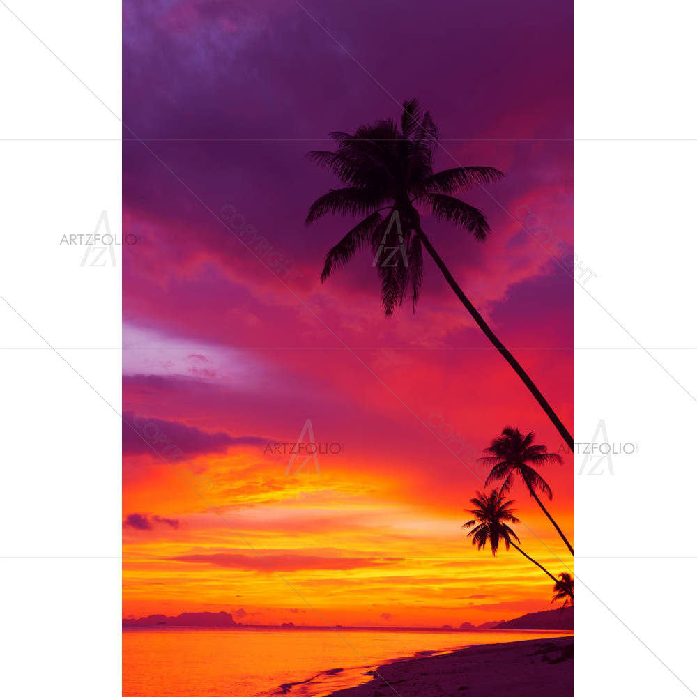 Sunset Over The Ocean With Tropical Palm Trees — Devotional custom art by ArtzFolio