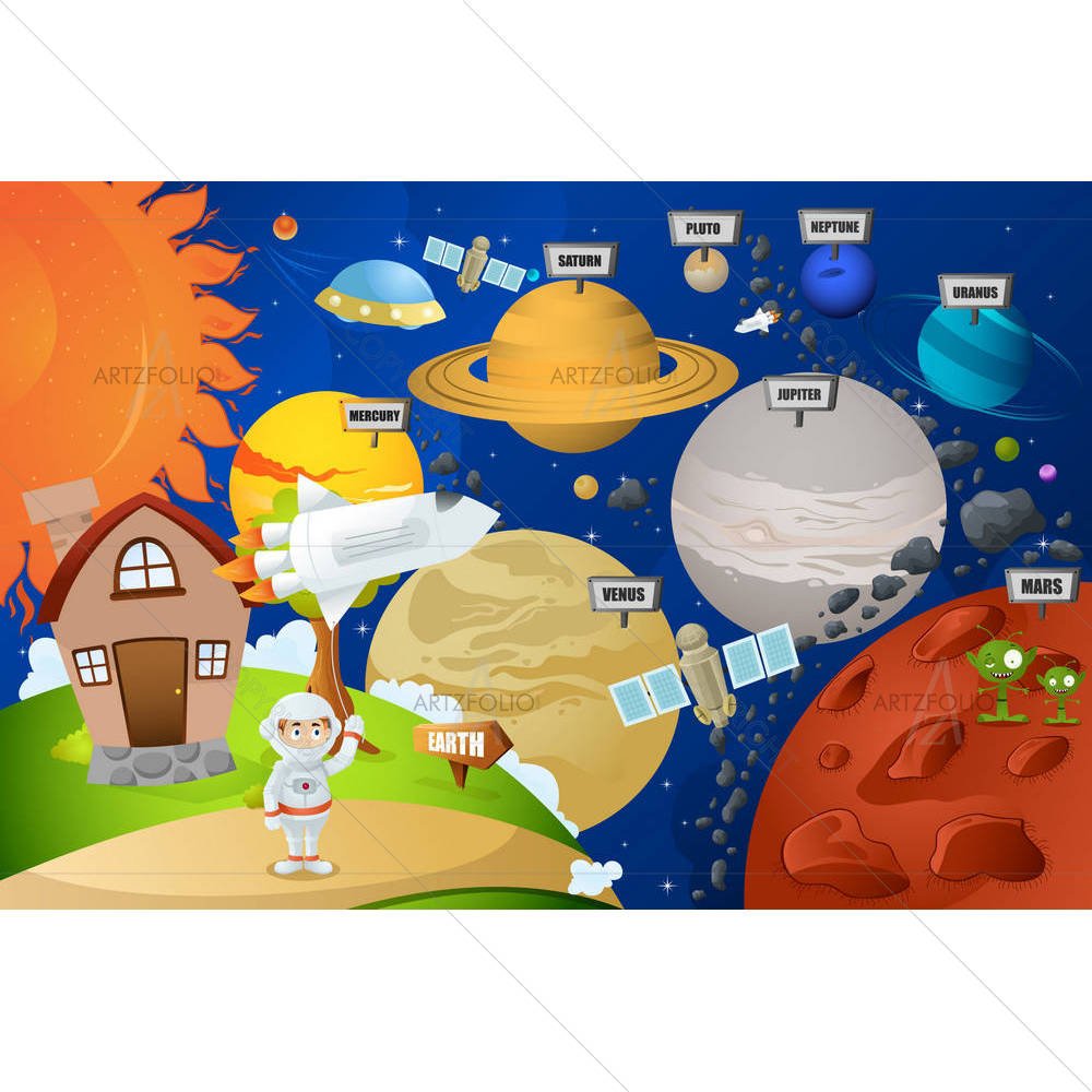 Astronaut & Planet System — custom-size art design 5002403