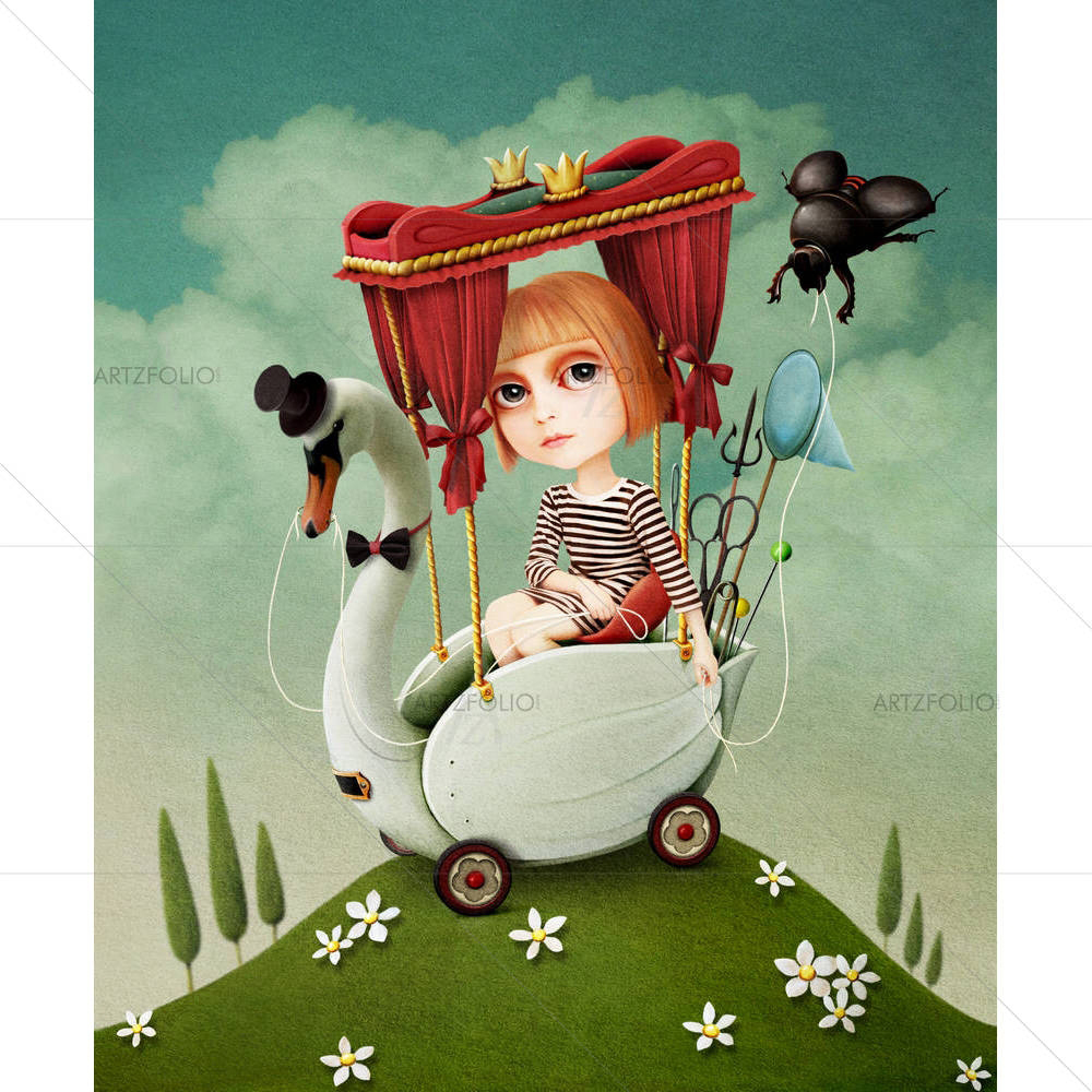 Girl Travels On Swan — custom-size art design 5002404