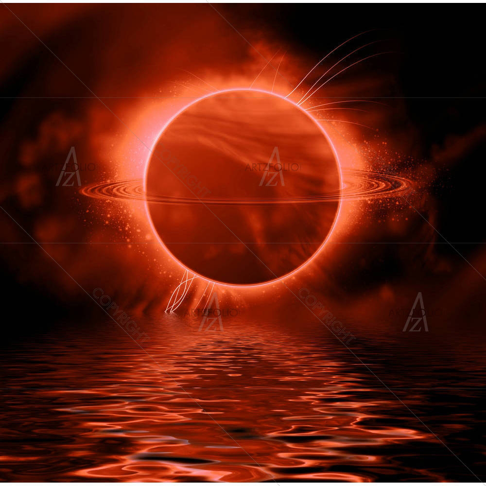 Fantasy Planet Reflected In Water Surface Space D1 — custom-size art design 5002436