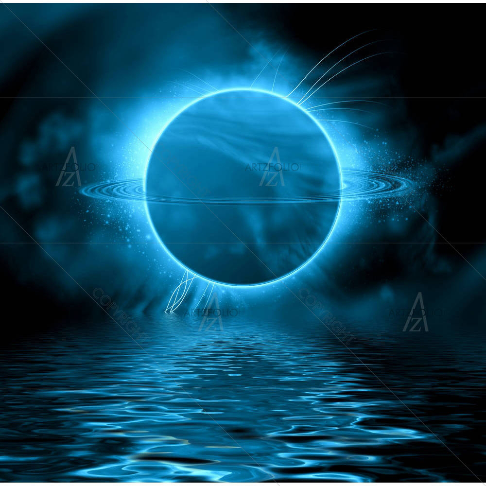 Fantasy Planet Reflected In Water Surface Space D2 — custom-size art design 5002452