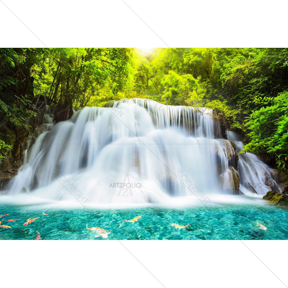 Huai Mae Kamin Waterfall In Kanchanaburi Thailand — Devotional custom art by ArtzFolio