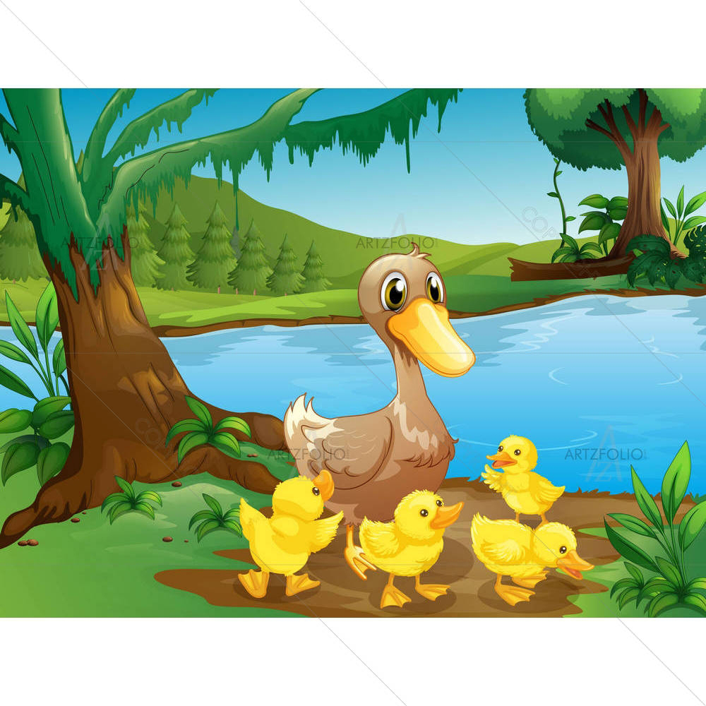 Mother Duck With Her Ducklings — Landscapes custom art by ArtzFolio