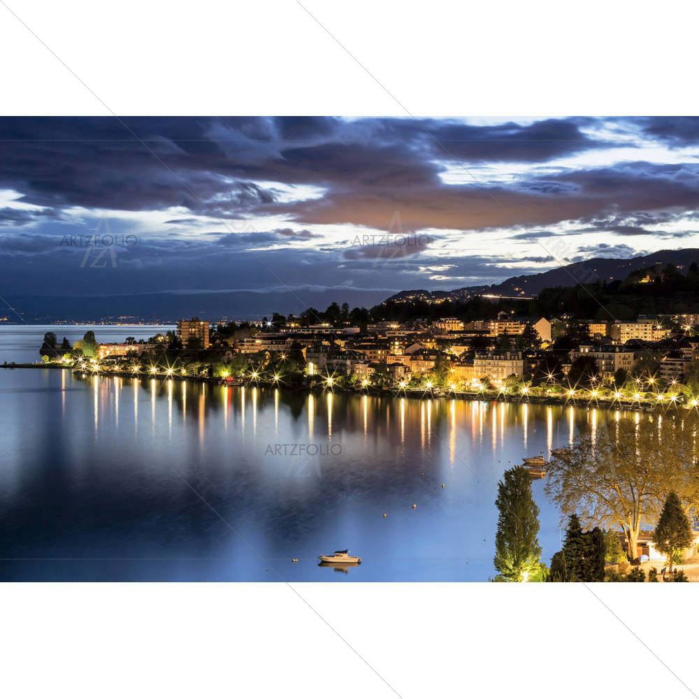 Buildings In Montreux By Night — custom-size art design 5002509