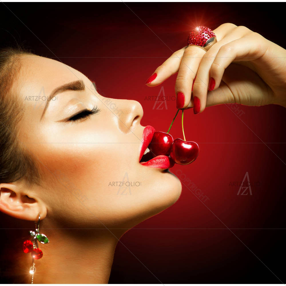Woman Eating Cherry — Cuisine custom art by ArtzFolio