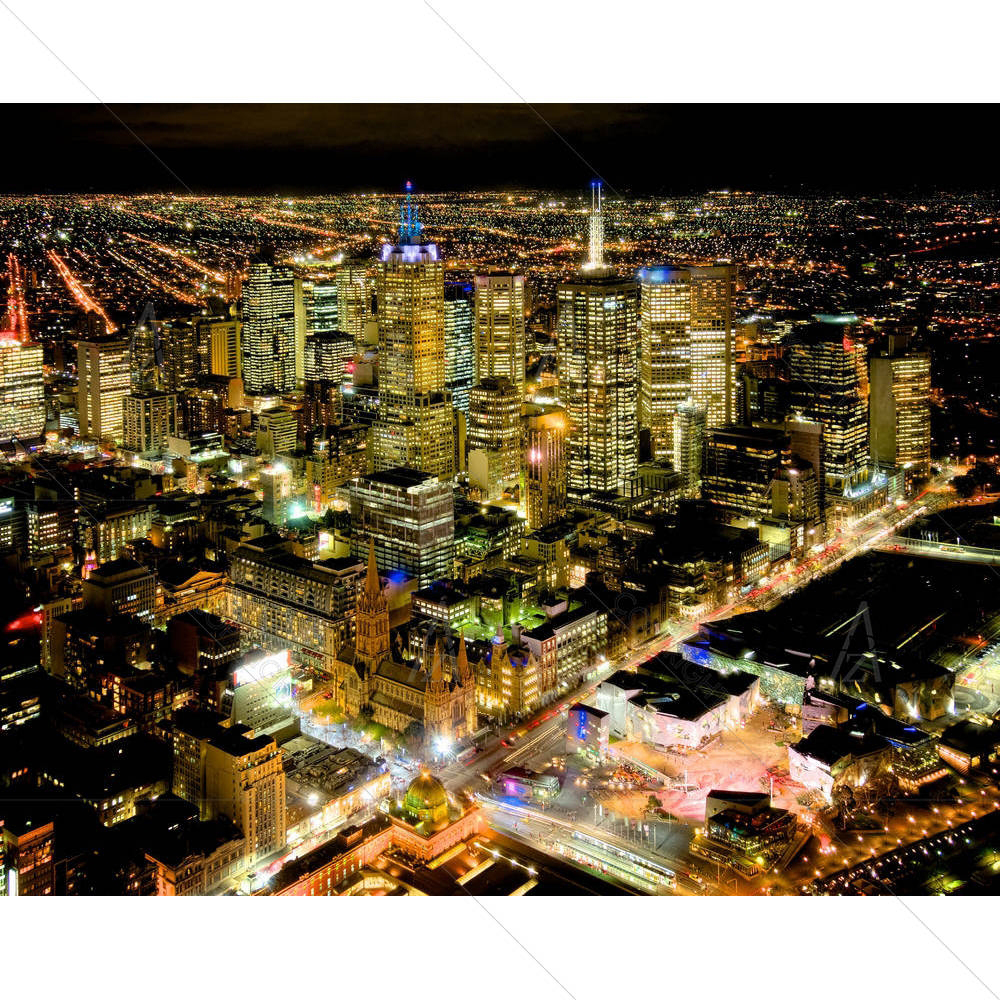 Melbourne At Night Over The Yarra River, Australia — custom-size art design 5002555