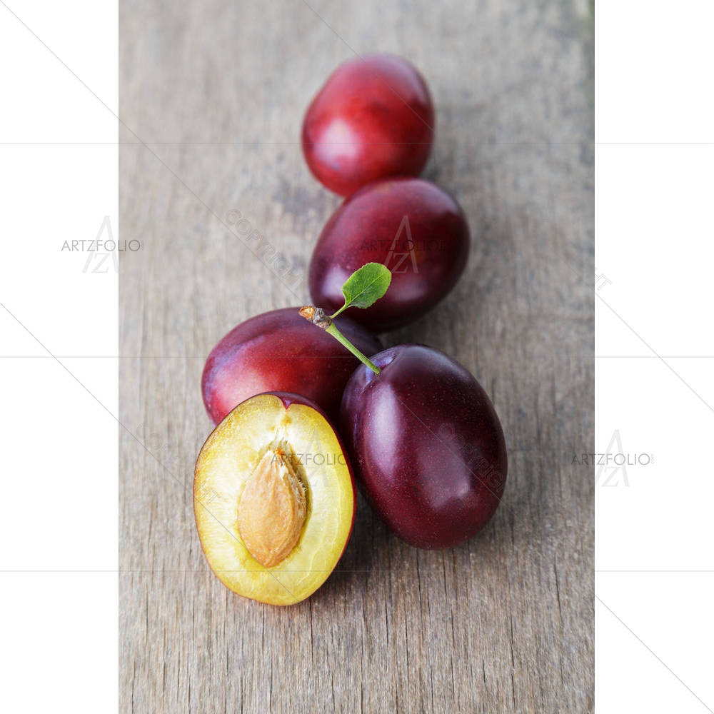 Ripe Plums With Leaves — custom-size art design 5002619