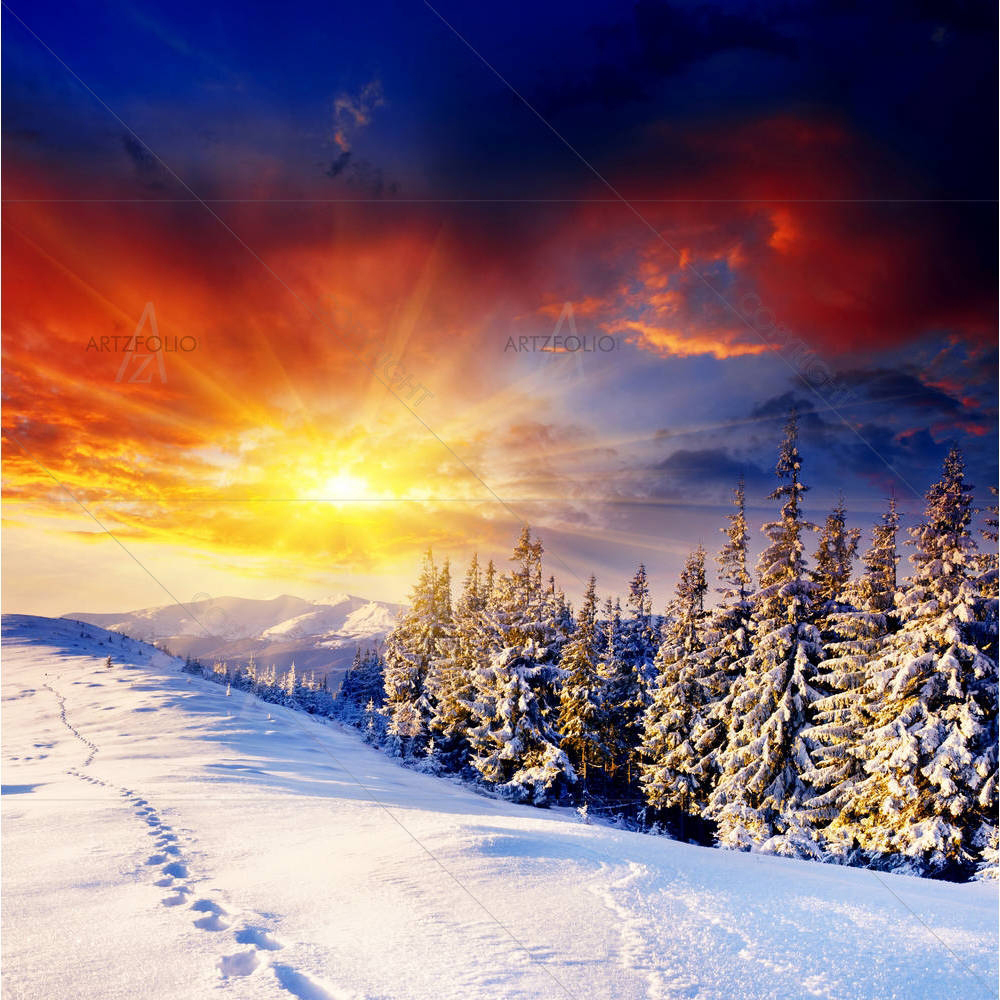 Majestic Sunset In The Winter Mountains Landscape — custom-size art design 5002620