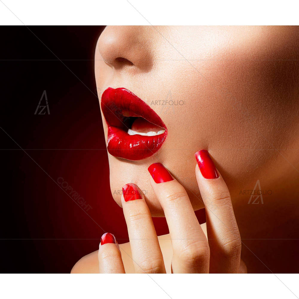 Red Lips & Nails — Fashion custom art by ArtzFolio