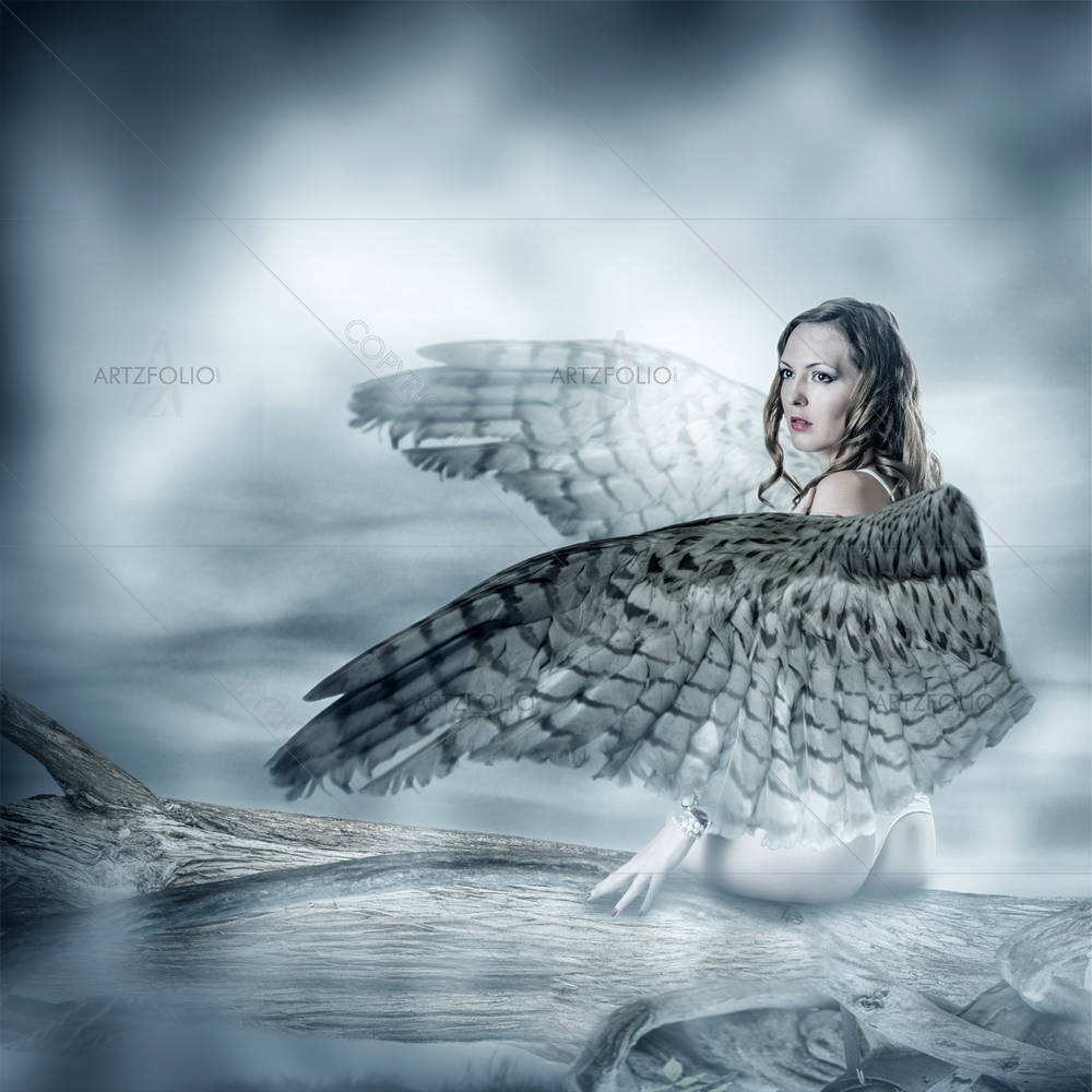 Woman With Birds Wings Sitting On A Tree — Devotional custom art by ArtzFolio