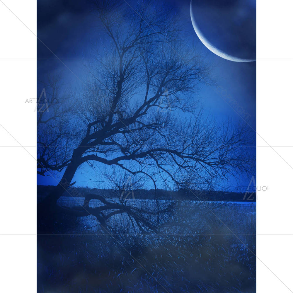 Lonely Tree In A Beautiful Blue Lake — Botanical custom art by ArtzFolio