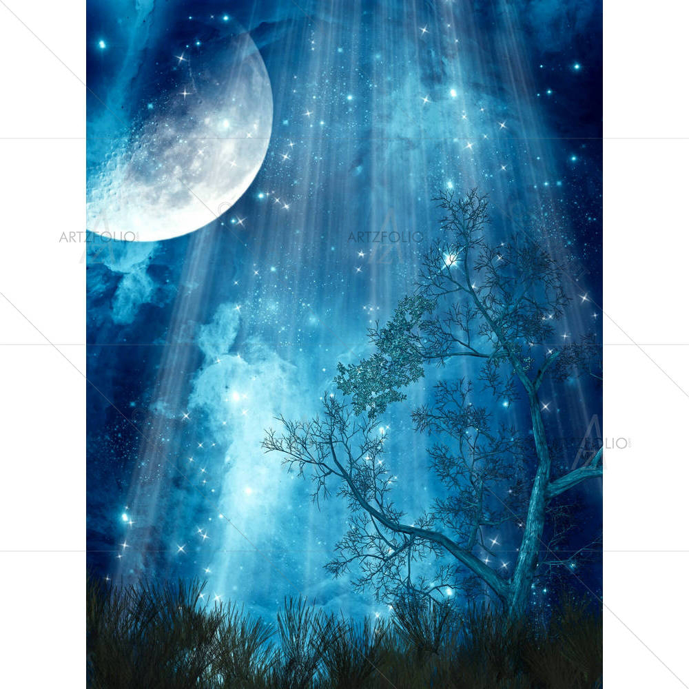 Fantasy Landscape With Big Moon In The Forest — custom-size art design 5002667