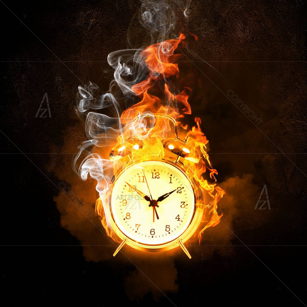 Alarm Clock In Fire Flames — custom-size art design 5002697