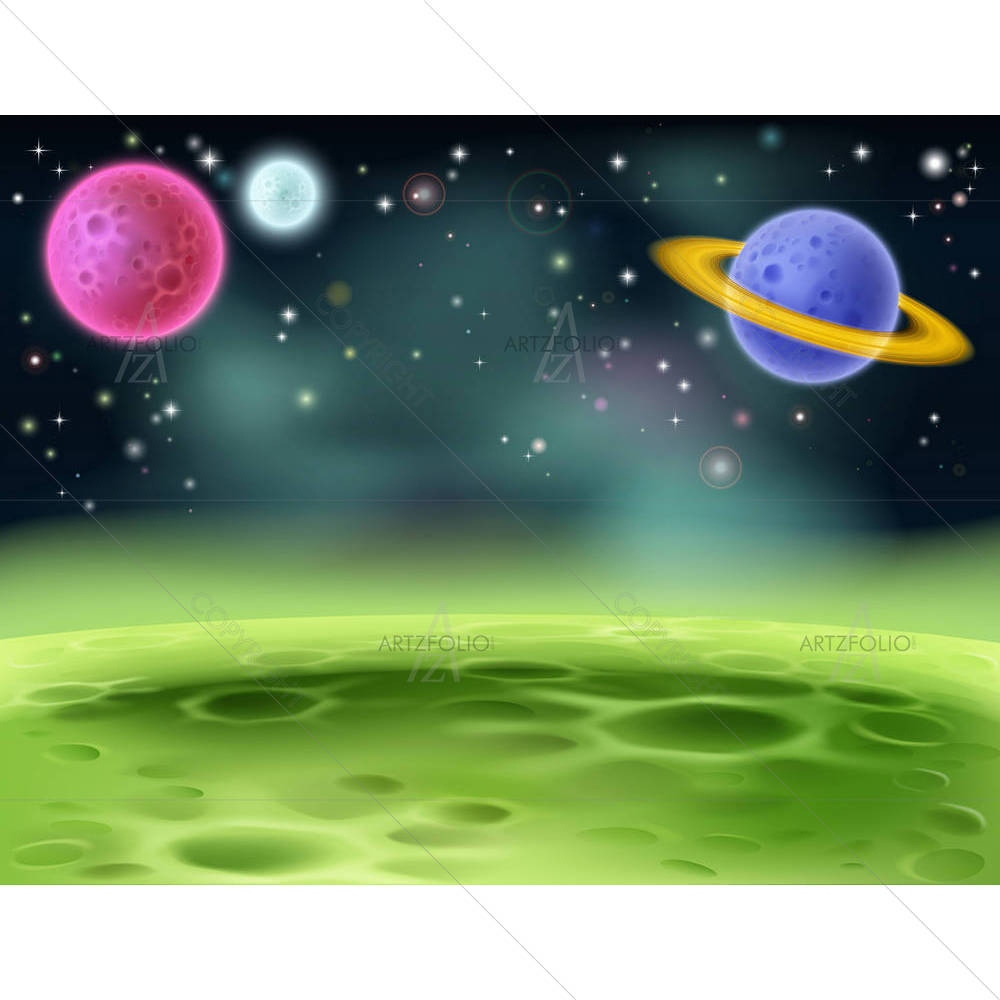 Outer Space Cartoon With Colorful Planets — custom-size art design 5002730