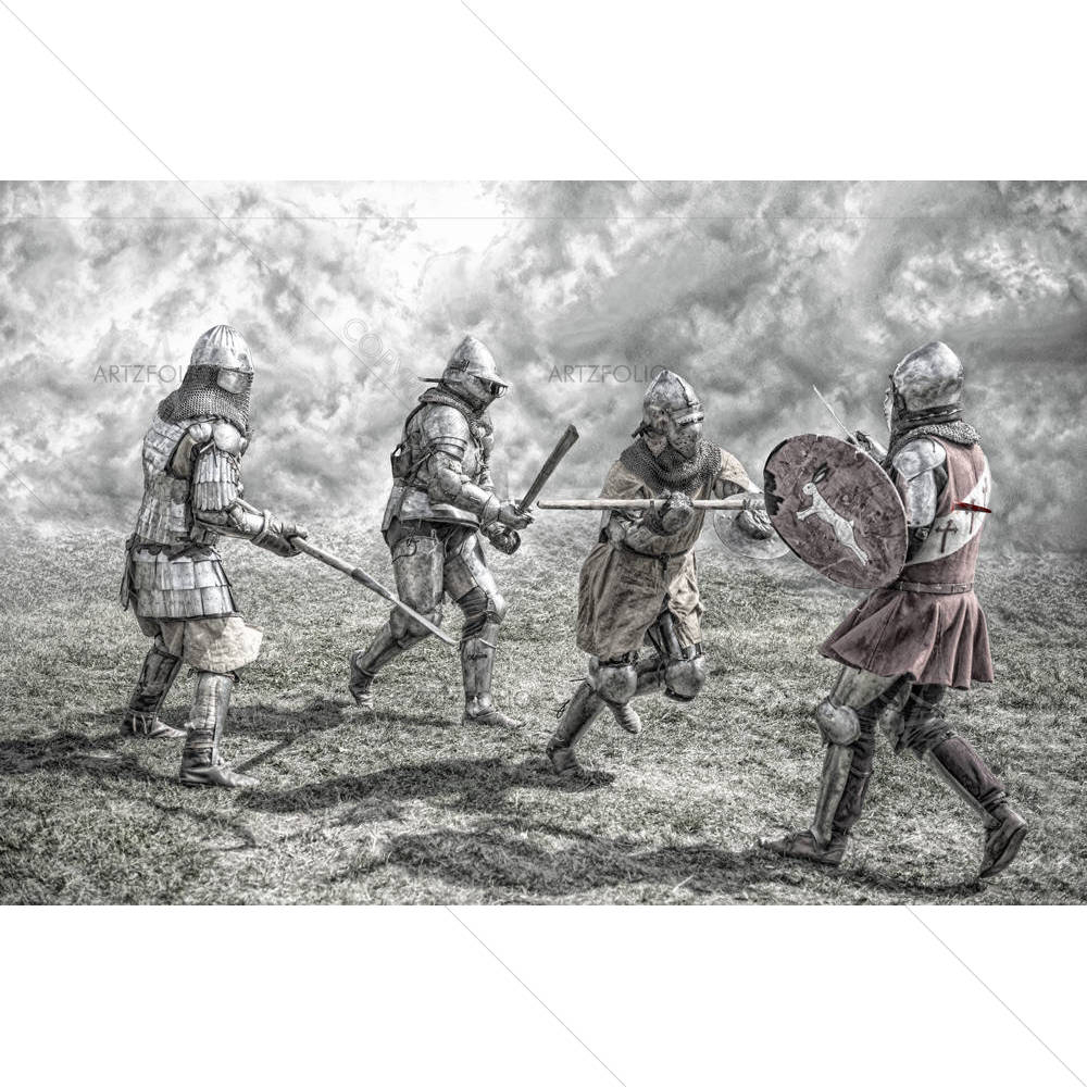 Medieval Knights Fighting In A Battle D2 — custom-size art design 5002745