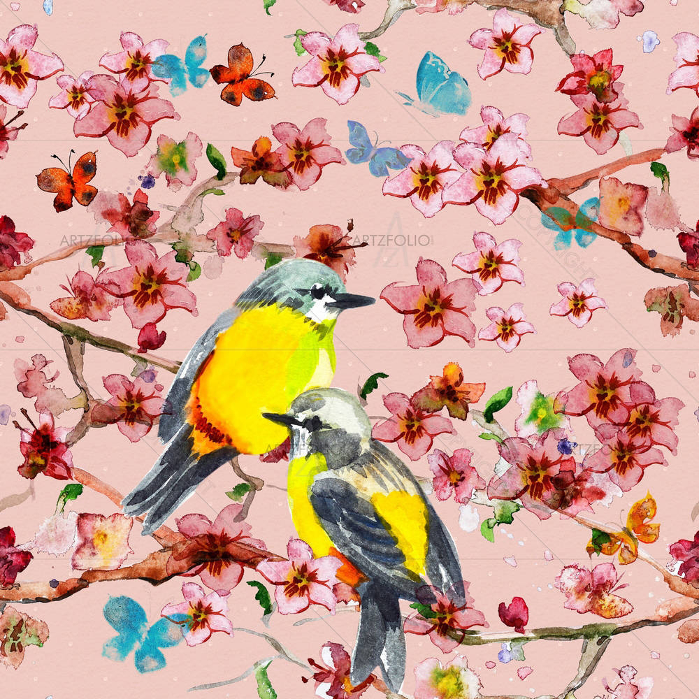 Birds & Flowers D1 — Botanical custom art by ArtzFolio