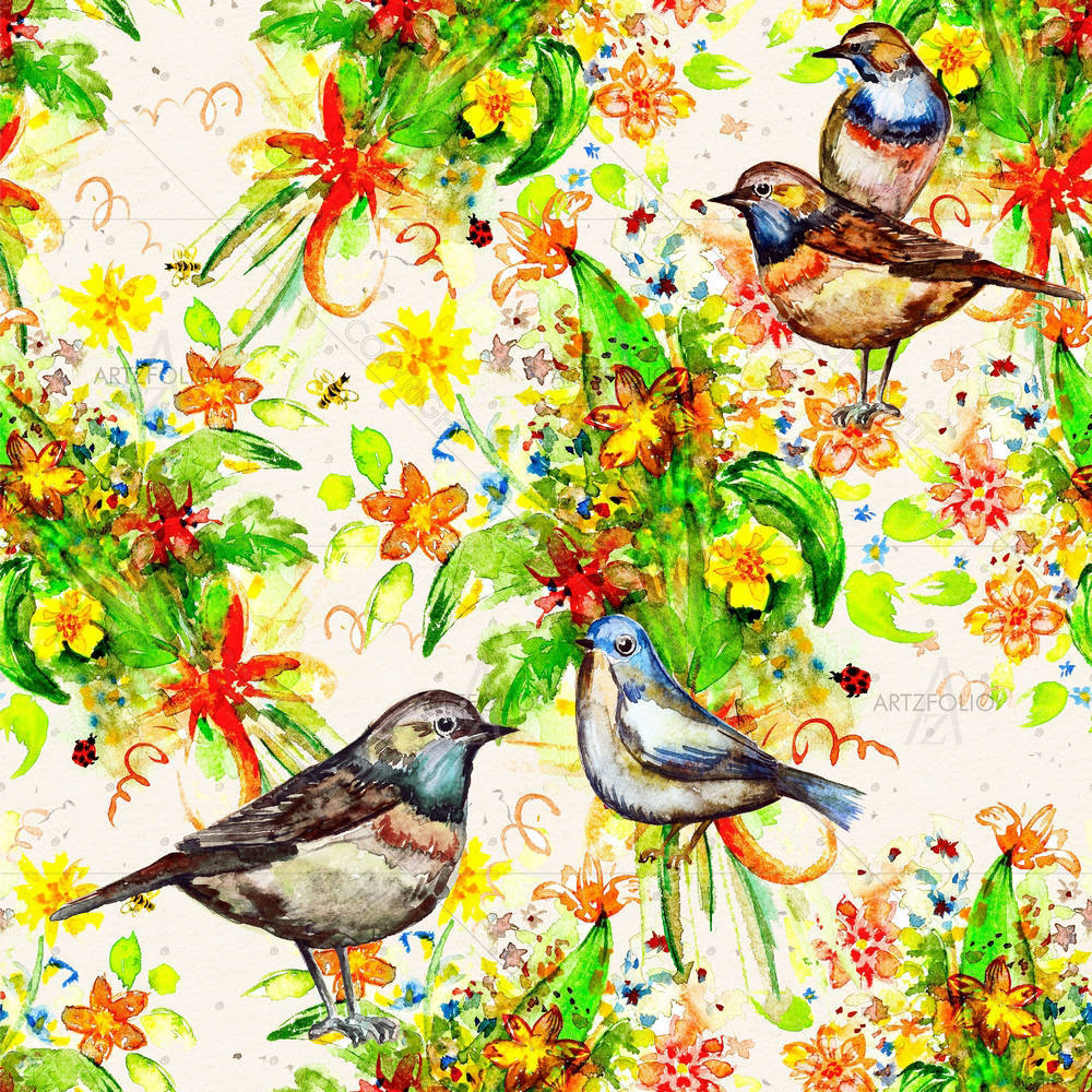 Birds & Flowers D2 — Botanical custom art by ArtzFolio