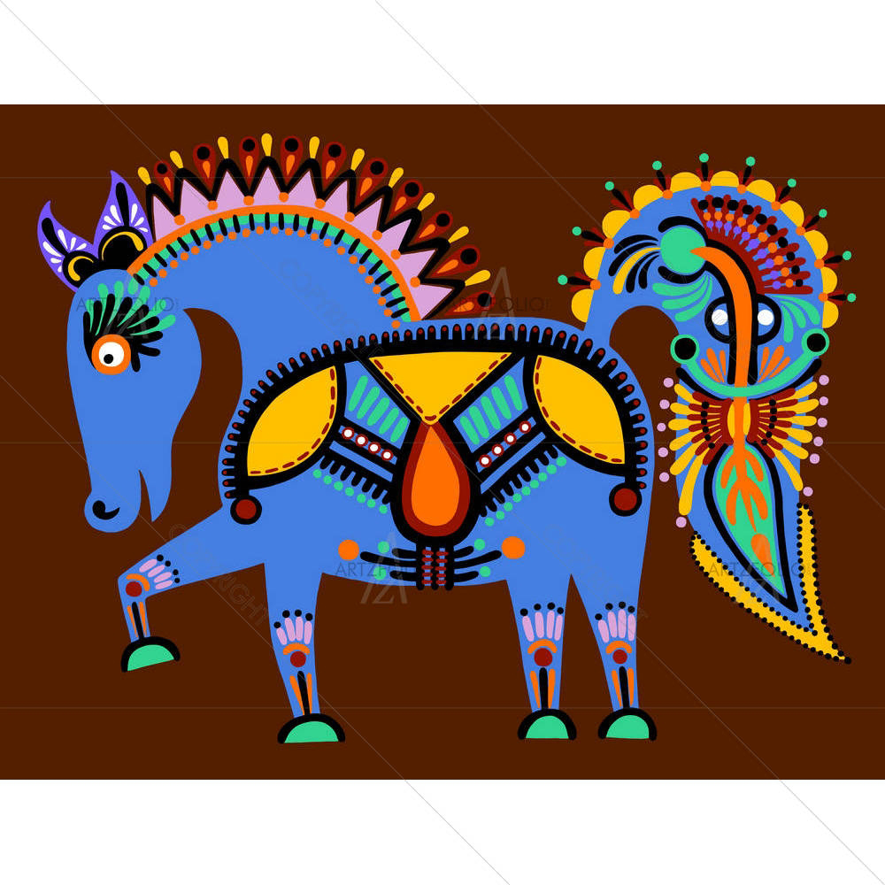 Ukrainian Tribal Ethnic Artwork Unusual Horse D1 — custom-size art design 5002766