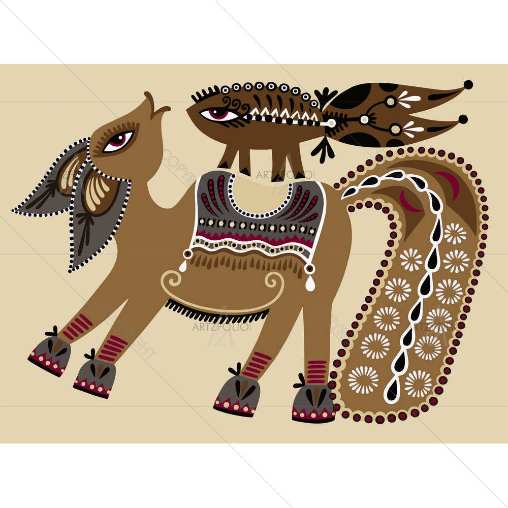 Ukrainian Tribal Ethnic Artwork Unusual Horse D2 — custom-size art design 5002769