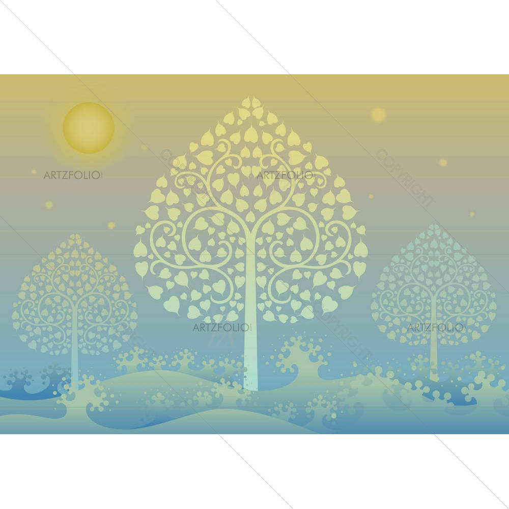 Gold Tree & Thai Pattern Style — custom-size art design 5002781