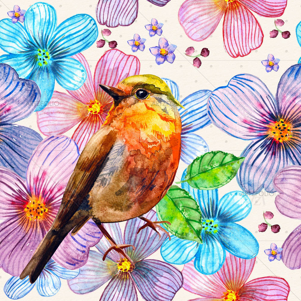 Birds & Flowers D3 — custom-size art design 5002787