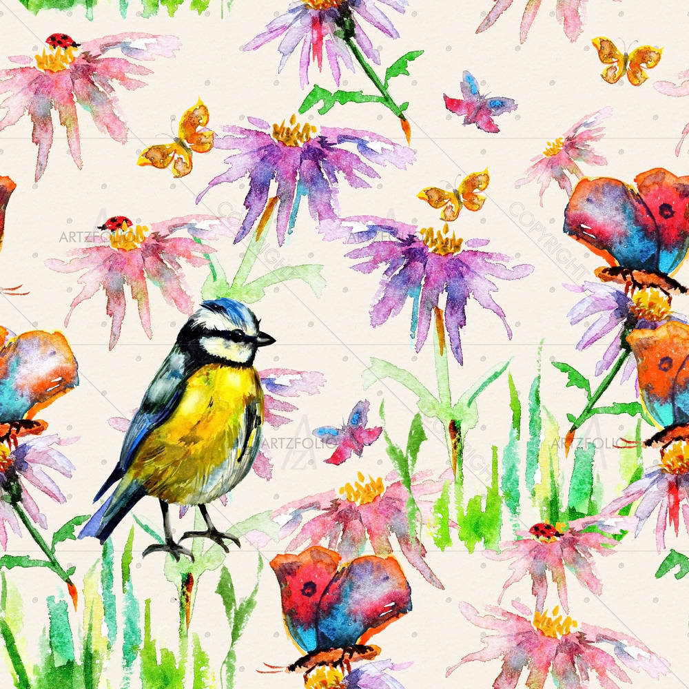 Birds & Flowers D4 — custom-size art design 5002788