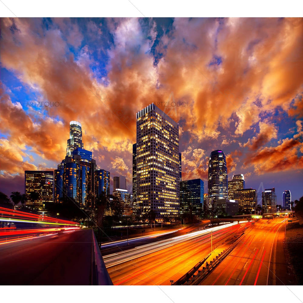 Downtown Los Angeles Sunset Skyline California — custom-size art design 5002798