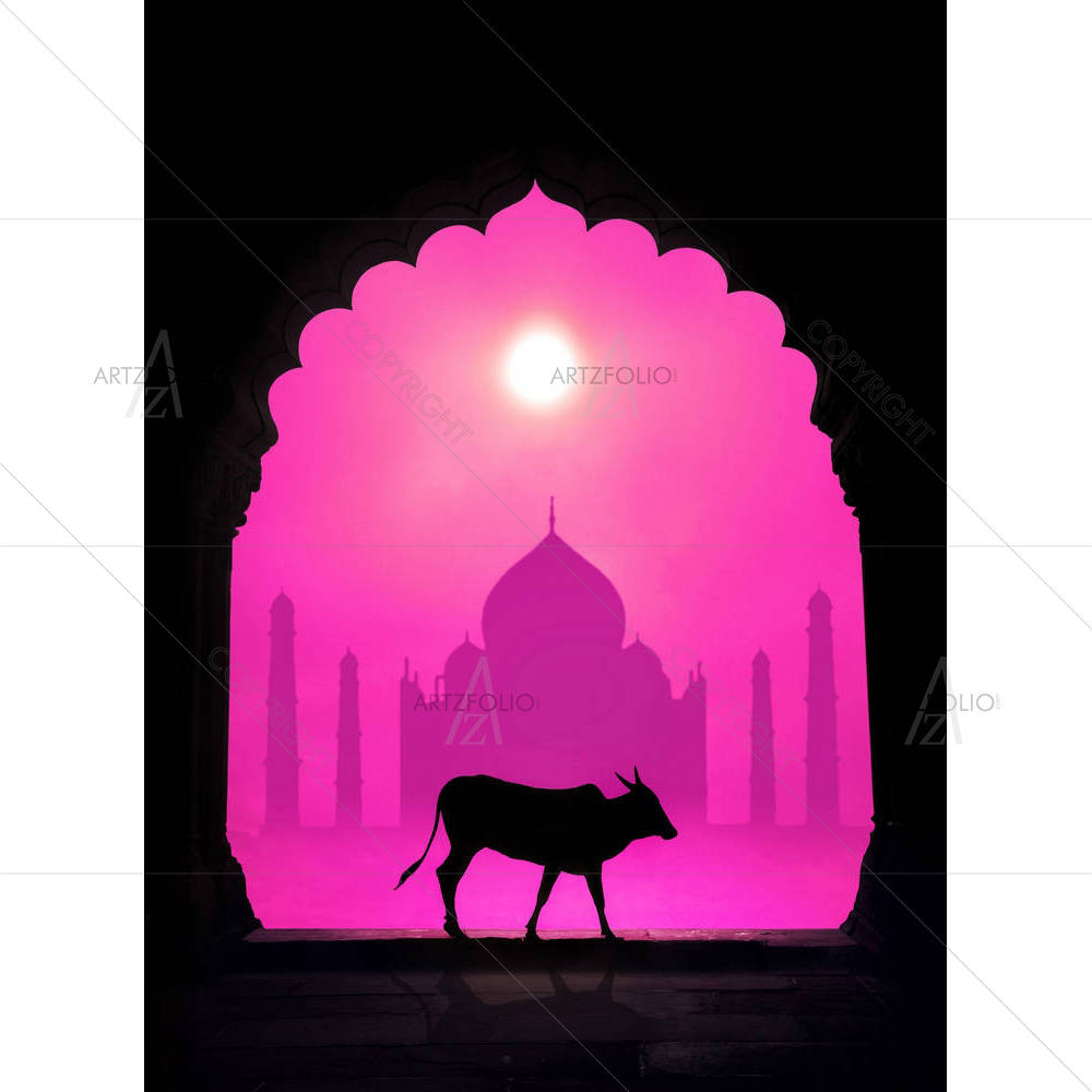 Cow in front of Taj Mahal — custom-size art design 5002801