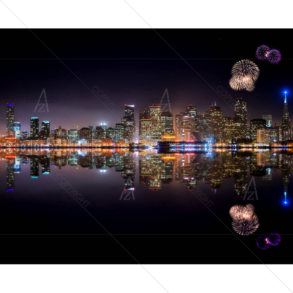 Fireworks Over San Francisco City Skyline, USA — Architecture custom art by ArtzFolio
