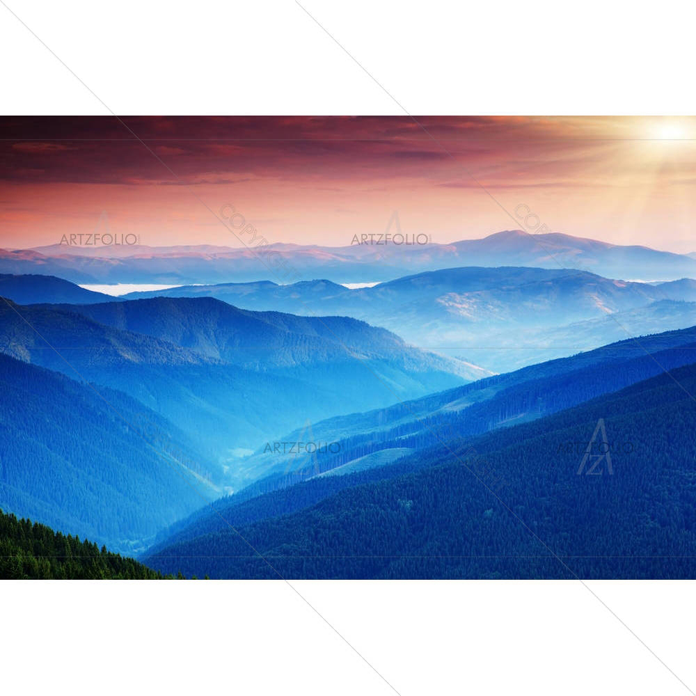 Sunset In Mountains Landscape Carpathian Ukraine — custom-size art design 5002814