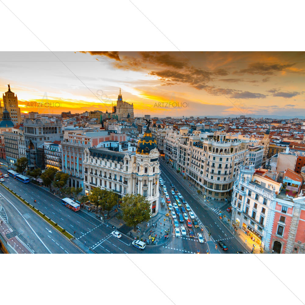 Gran Via Street In Madrid, Spain — Ancient custom art by ArtzFolio