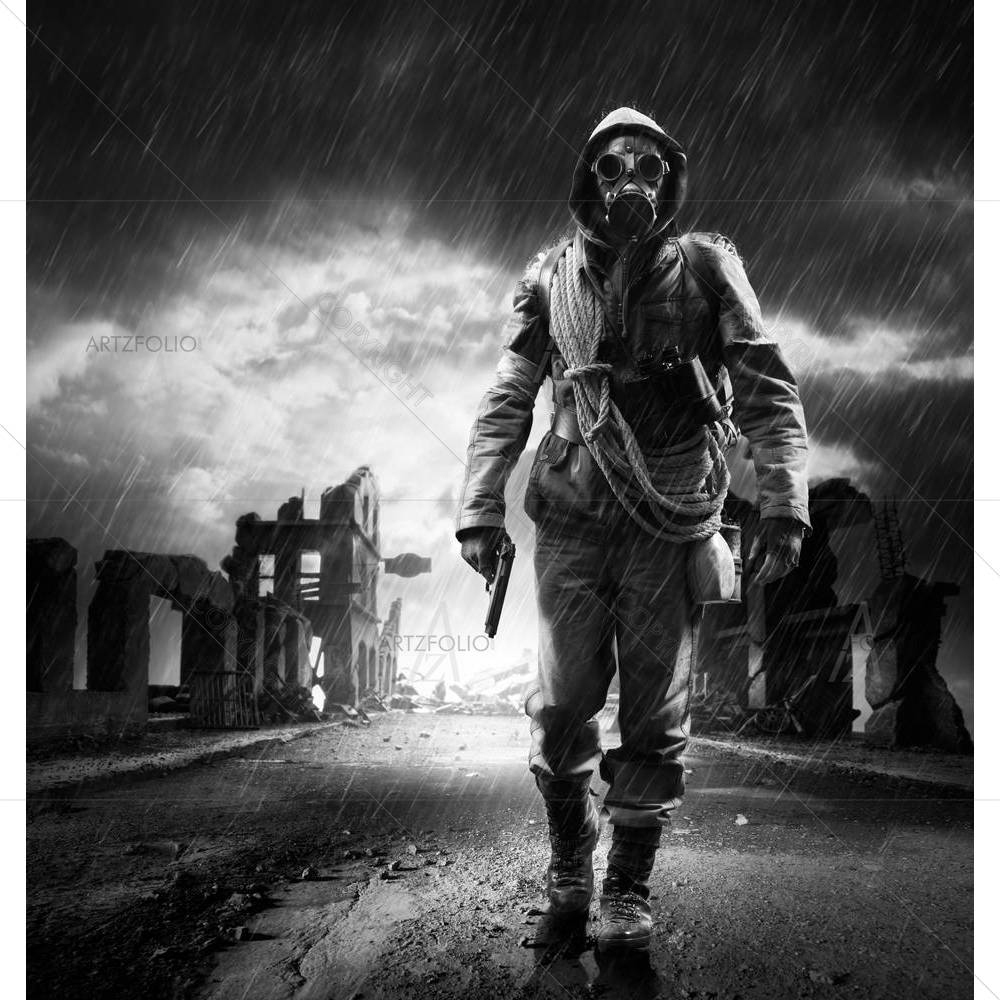 A Lonely Hero Wearing Gas Mask — Cities custom art by ArtzFolio