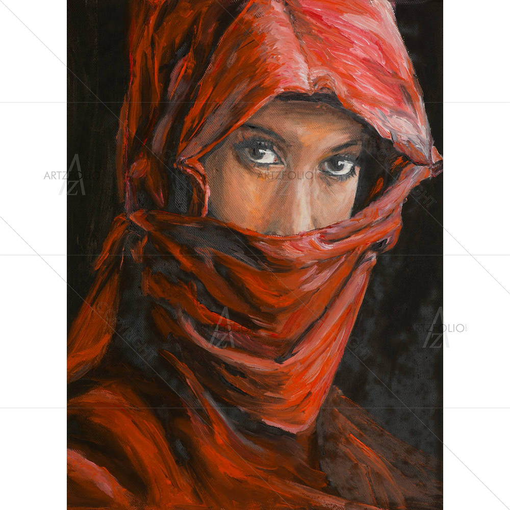 Arabic Woman Wearing A Re Hijab — custom-size art design 5002838