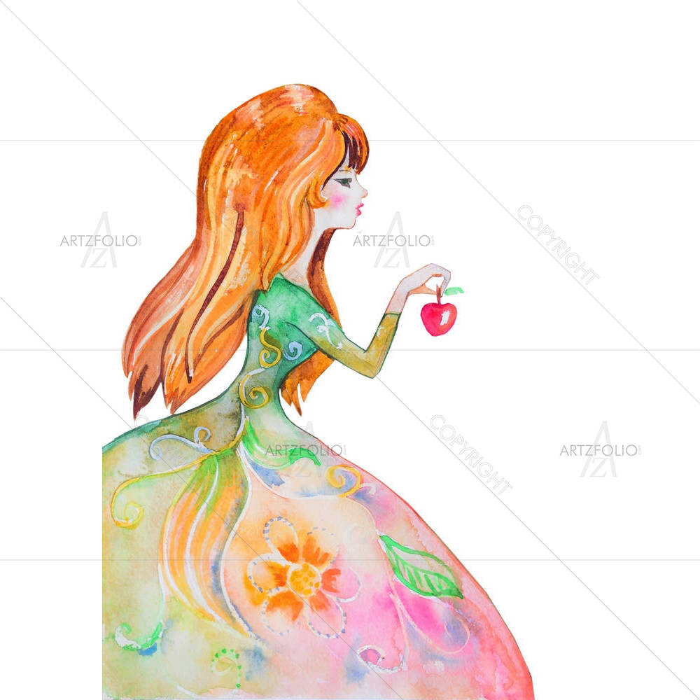 Girl Floral Watercolor D1 — Botanical custom art by ArtzFolio