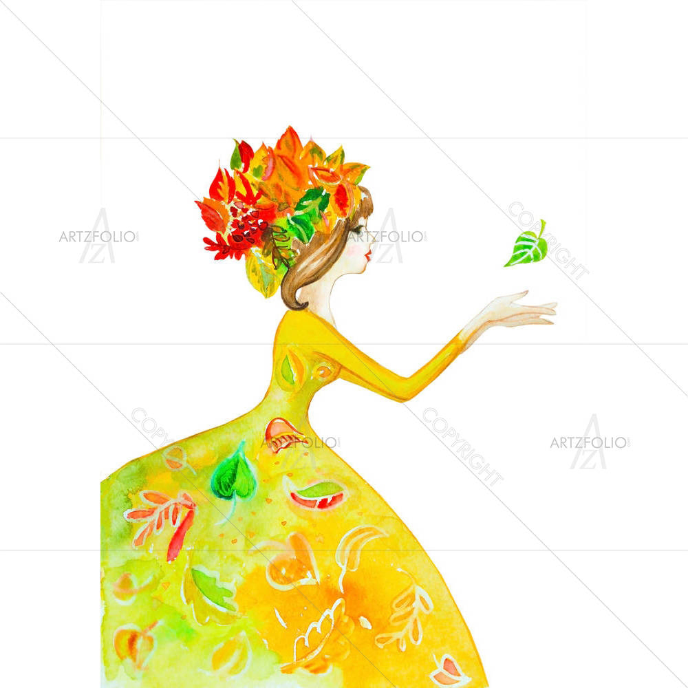 Girl Floral Watercolor D2 — Botanical custom art by ArtzFolio