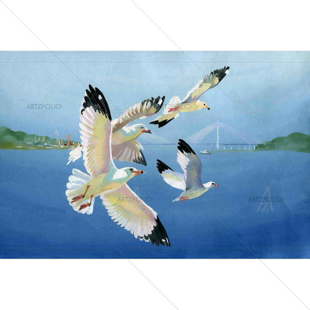 Watercolor Seagulls — custom-size art design 5002863