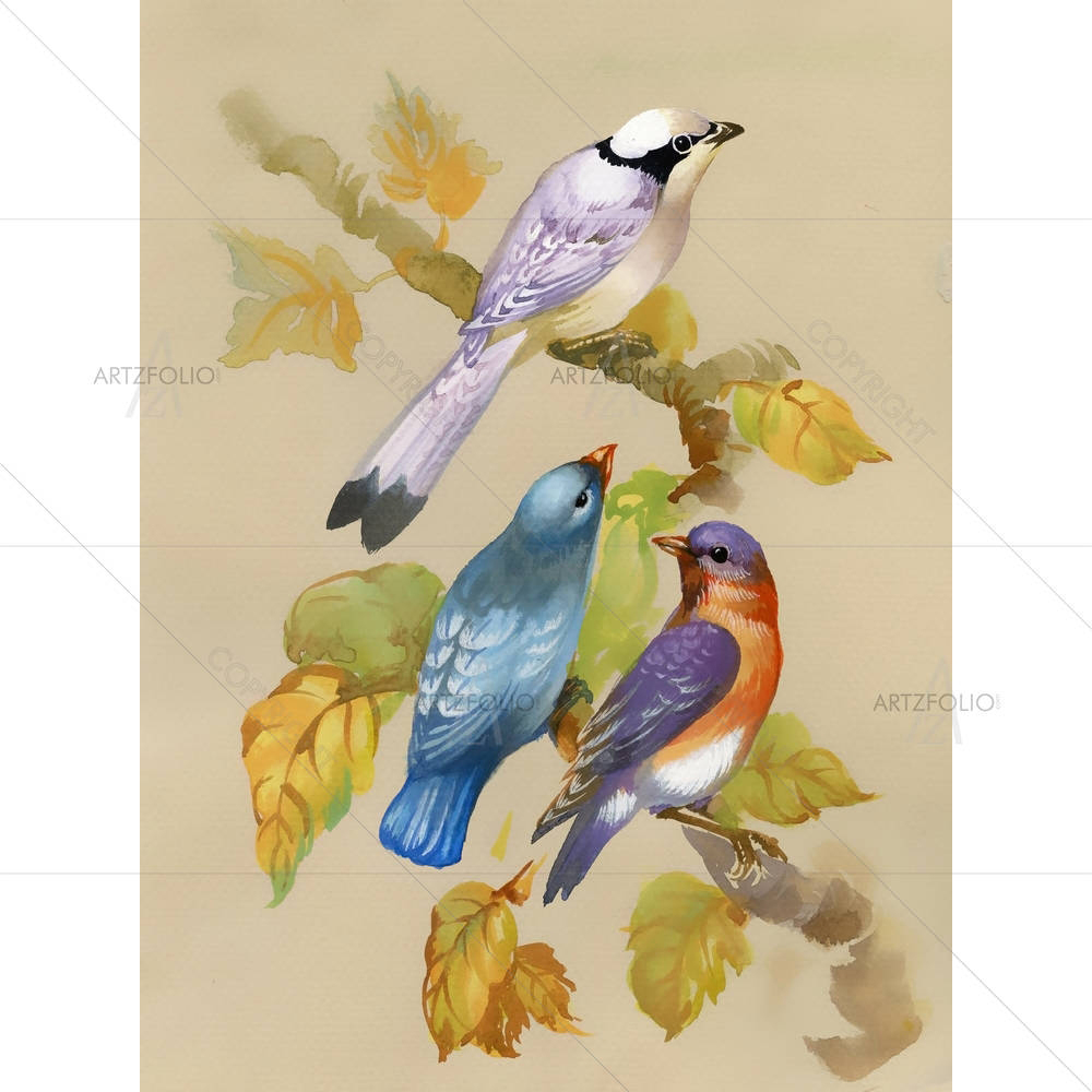 Birds On A Blossoming Tree — custom-size art design 5002872