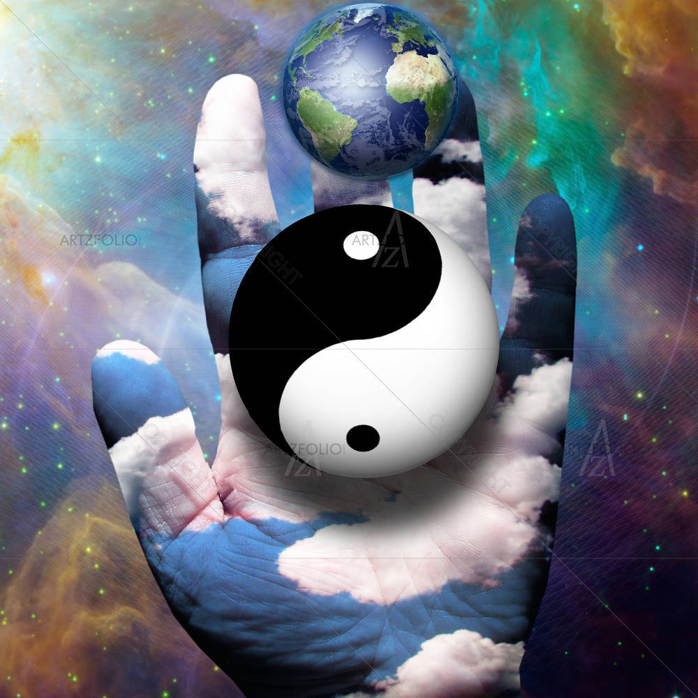 Yin Yang & Earth Hover Above Hand — custom-size art design 5002876