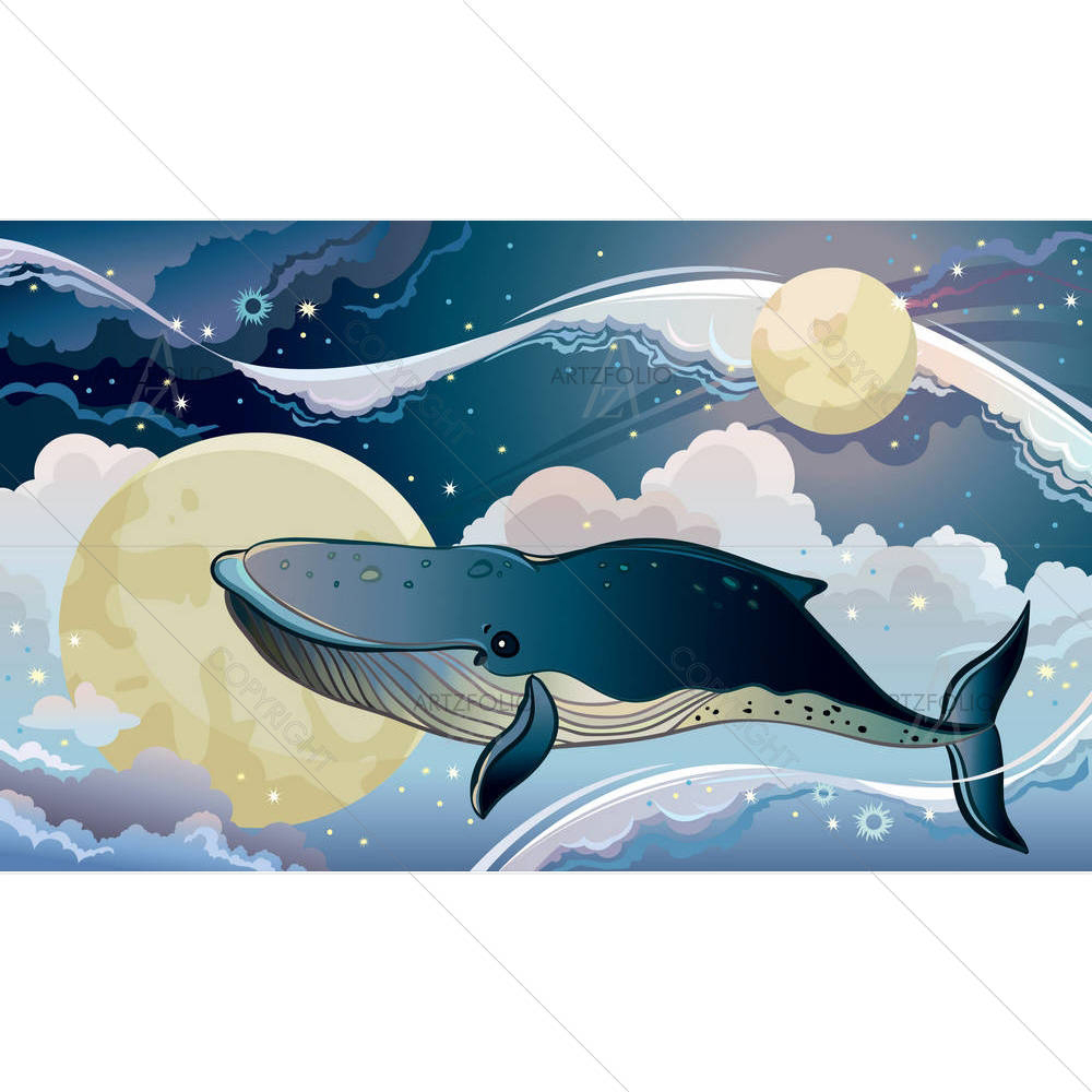 Cartoon Blue Whale Flying — Abstract custom art by ArtzFolio
