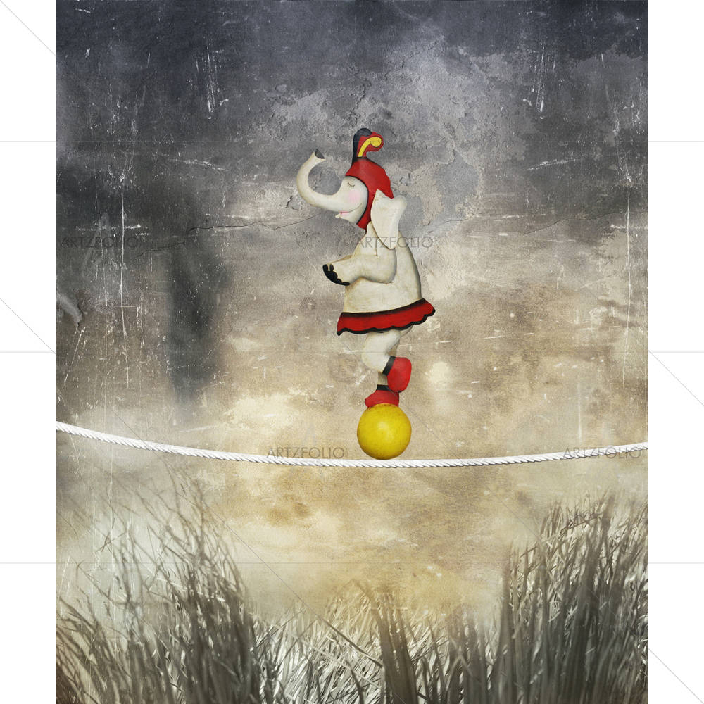 Female Elephant Dressed Circus Balancing On A Rope — custom-size art design 5002975