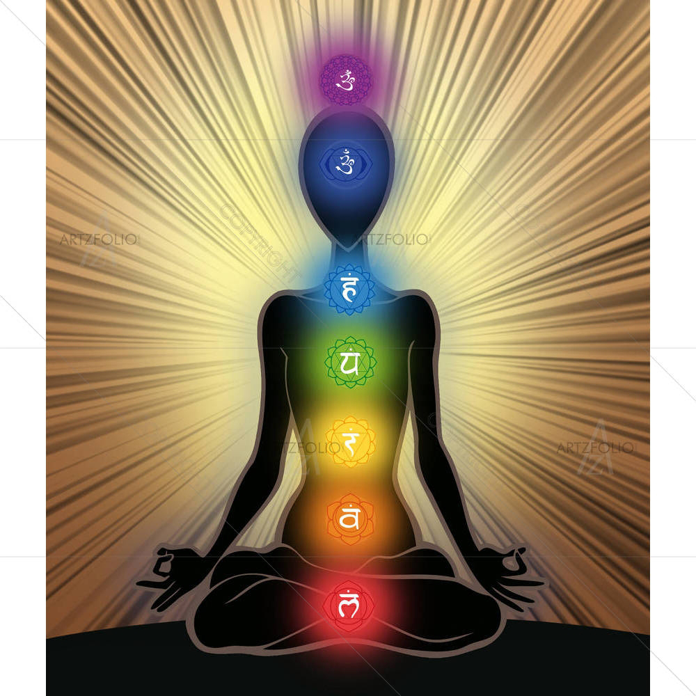 Yoga Position With The Symbols Of Seven Chakras D2 — custom-size art design 5002978