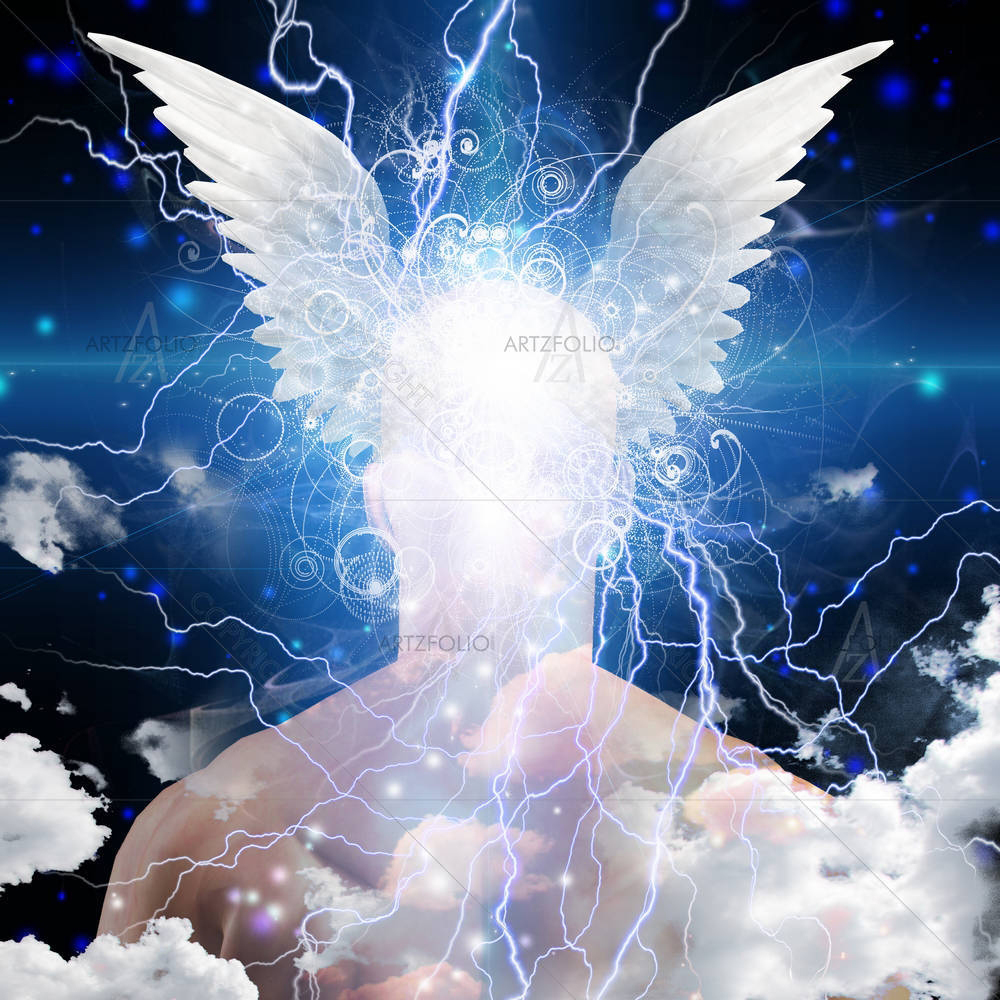 Winged Head On Star Filled Man — custom-size art design 5003010