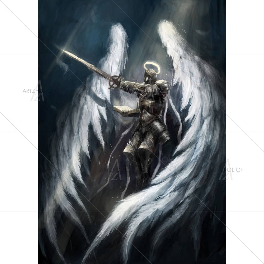 Angel Knight With White Wings — Ancient custom art by ArtzFolio